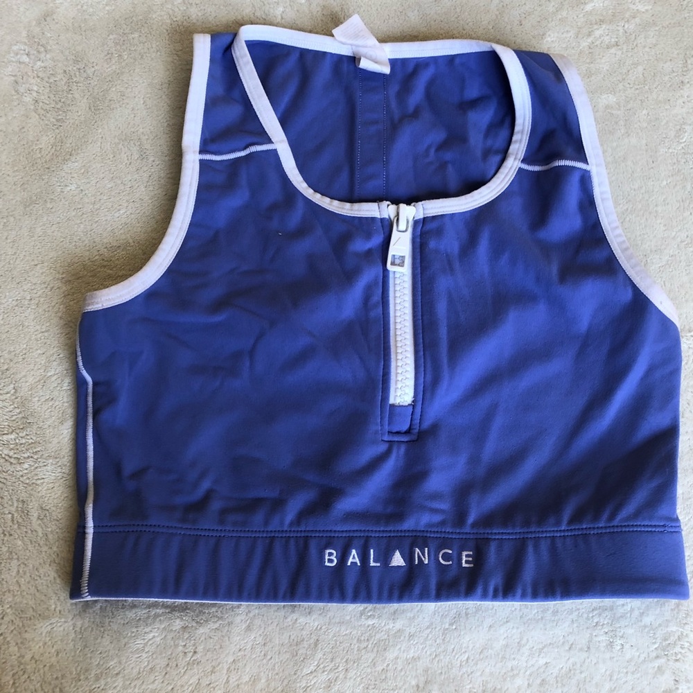 Balance Athletica Blue & White zip up sports bra